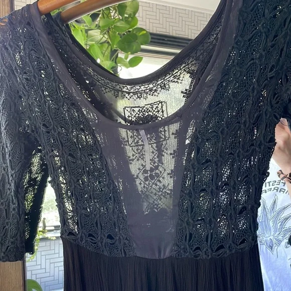 Free People Black Lace Sheer Hi-lo Dress Sz 2 - Picture 5 of 8